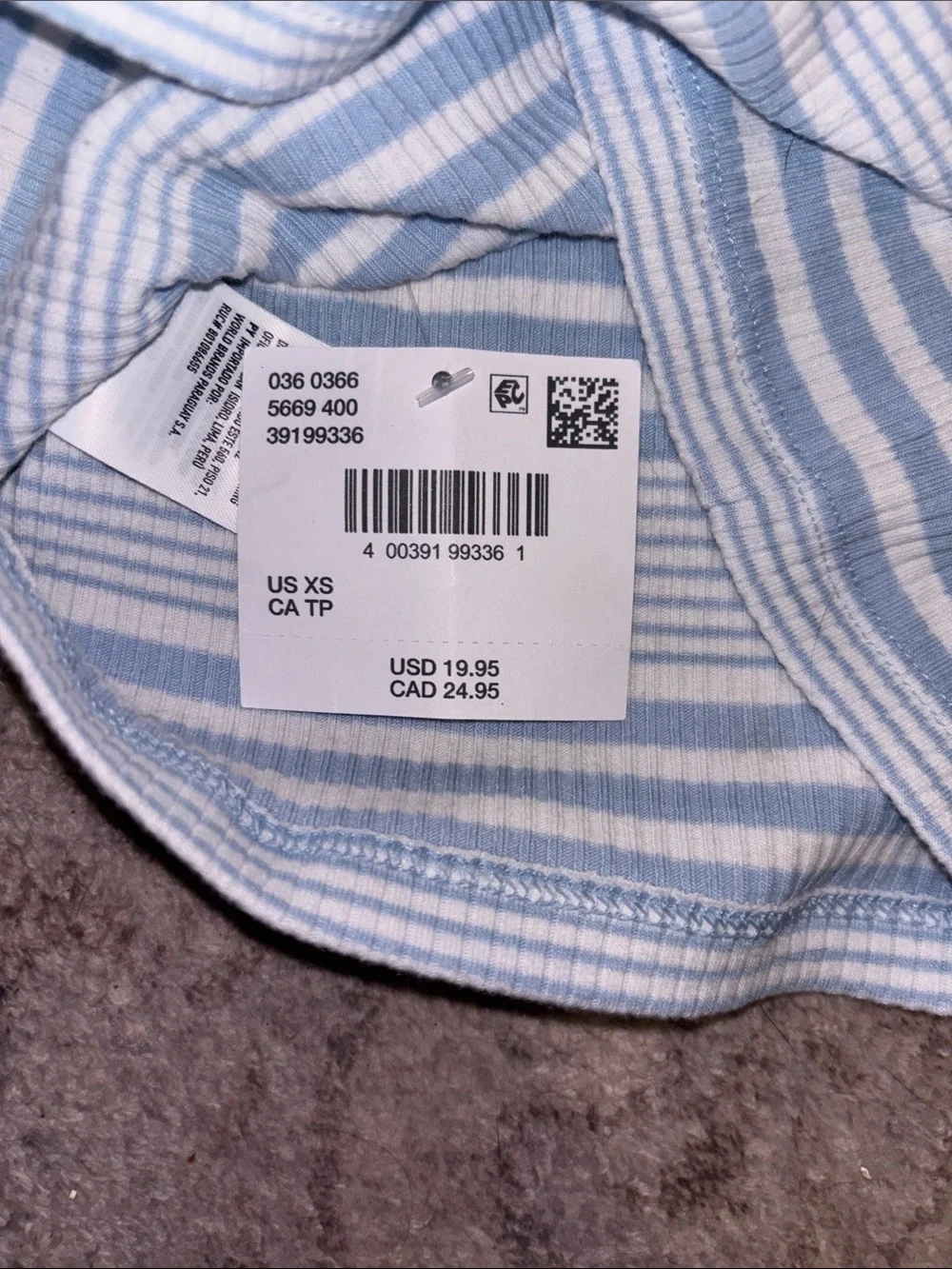 American Eagle Outfitters Light Blue and White Striped Ribbed Tank Top - Picture 4 of 4